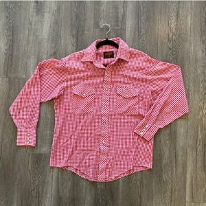 Vintage‎ Stir-Ups Western Model Red Gingham Check Pearl Snap Cowboy Shirt